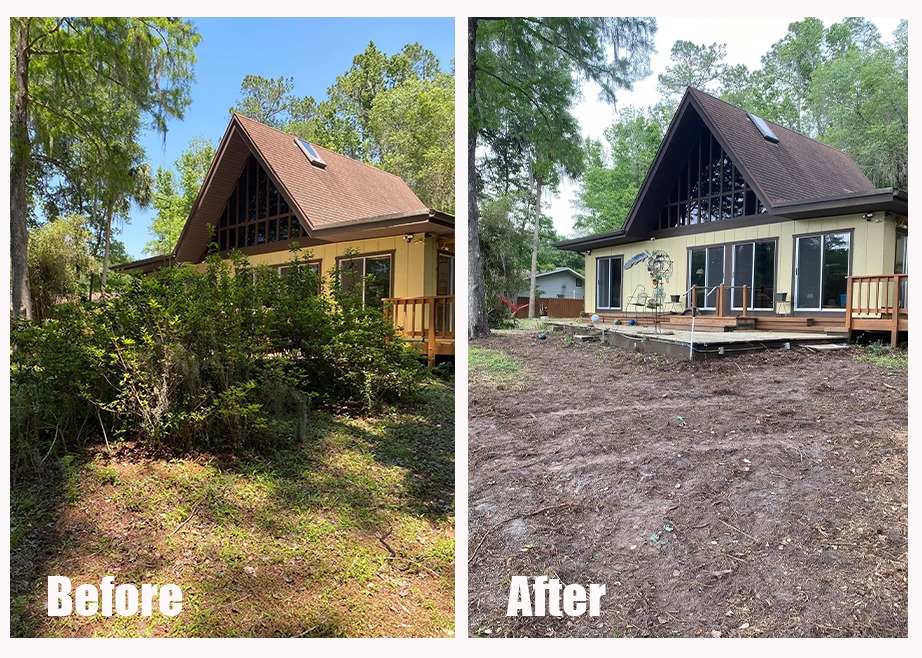 before and after we removed overgrown azalias from a back yard on the rainbow river