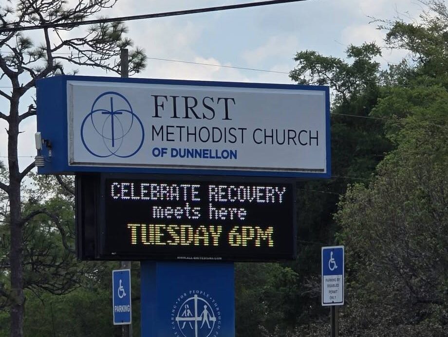 Sign at First Methodist Church of Dunnellon - boom lift services in dunnellon