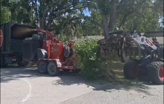 All of the debris gets picked up and mulched on site and then driven to a facility to be recycled